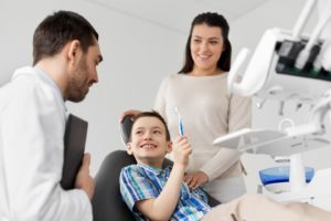 mother and child at dentist