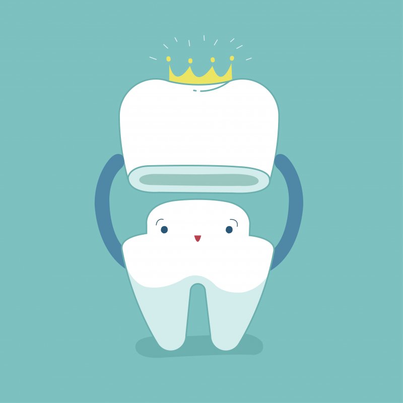 Cartoon tooth with crown.